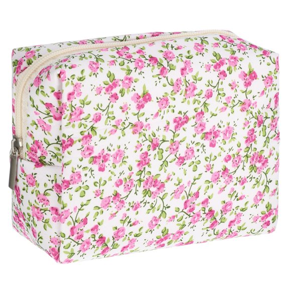 Quilted Makeup Bag Rose Red Floral Makeup Bags Cute Makeup Bags Cosmetic Bags for Women Girls