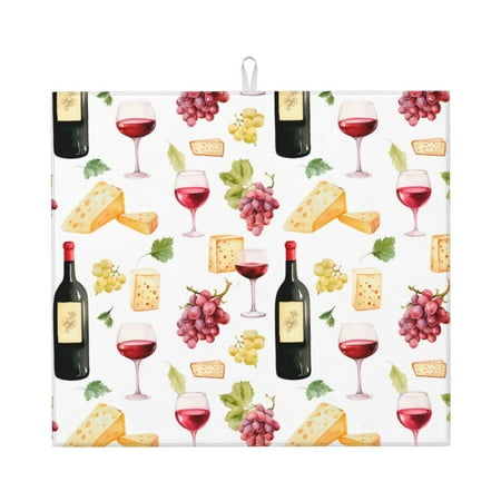 

Dish Drying Mats for Kitchen Counter - Wine Print No.J935 16x18In Anti-Slip Absorbent Microfiber Drying Mat for Kitchen Counter Mat Dish Rack Mat with Hanging Loop