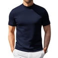thumbnail image 2 of Mens Mock Neck T Shirts Fashion Stretch Short Sleeve Slim Fit Basic T Shirts Summer Breathable Lightweight Casual Business T-Shirts Dark Blue L, 2 of 7