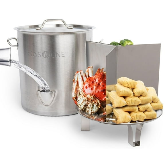 GasOne Stainless Steel Steamer – 20qt Steamer Pot for Cooking with Water Fill Spout, Rack, Divider – Steam Pot for Tamales and Crab Boil – Induction Ready