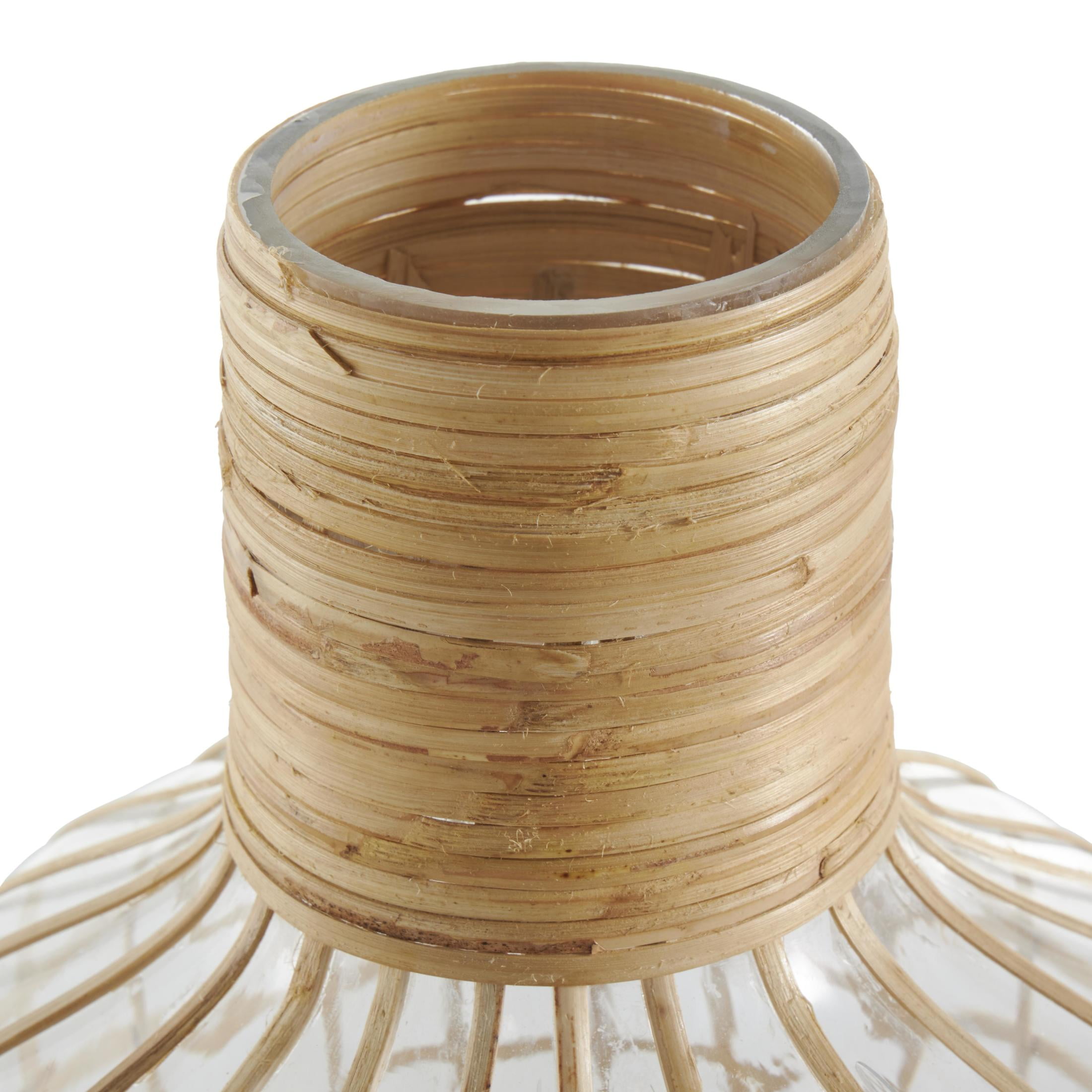 DecMode 15", 13"H Handmade Rattan Wrapped Glass Vase, Set of 2
