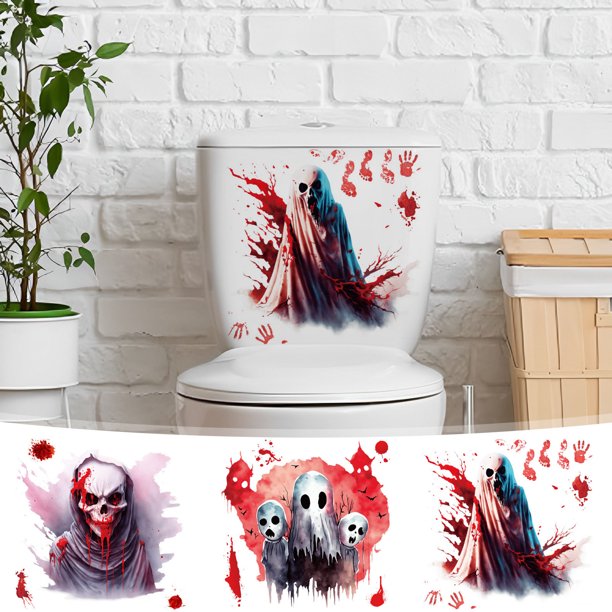 Fiudx Pegatina de Calavera de Halloween, Diseño Realista de Fantasma Sangriento, Material de Pvc, Fácil de Despegar y Pegar, Decoración para Baño, Oficina, Hogar, Fiesta de Terror, Incluye 1 Pegatina