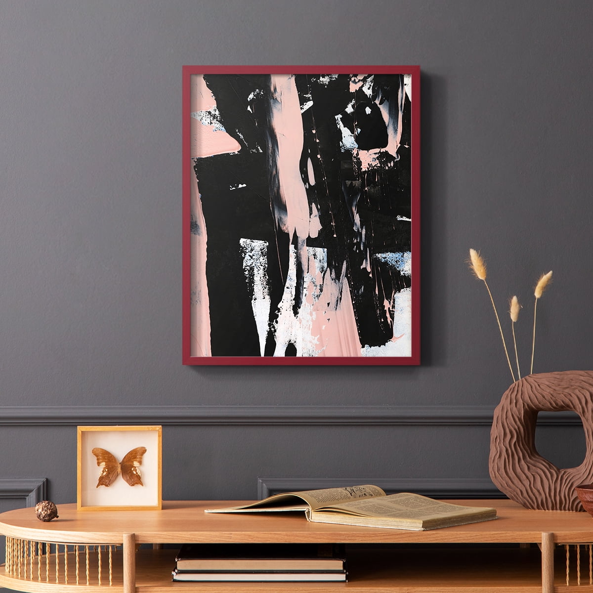 Black & Blush I Framed Print in Red Solid Wood Framed Print No Nail Hanging