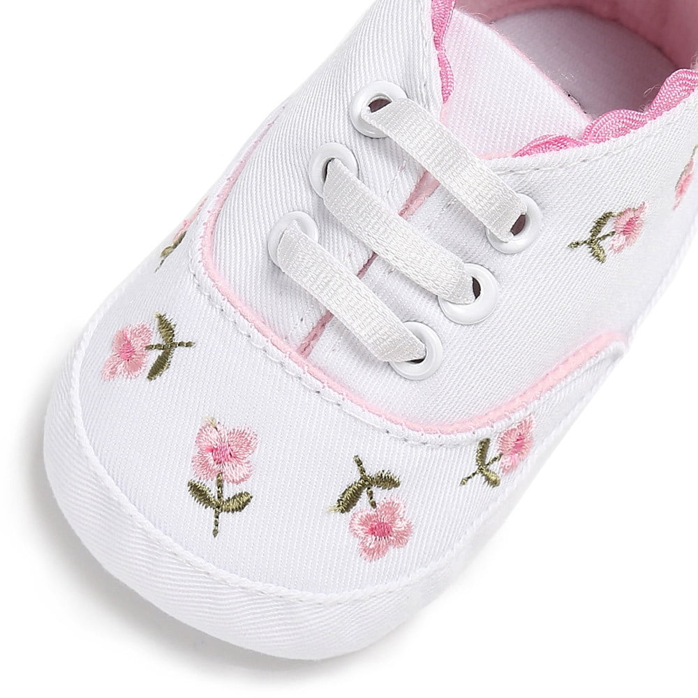 Newborn Baby Girls Canvas Floral Crib Shoes Sole Anti-slip Sneakers 