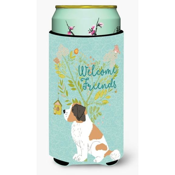 Carolines Treasures BB7599TBC Welcome Friends Saint Bernard Tall Boy Beverage Insulator Hugger Tall Boy multicolor