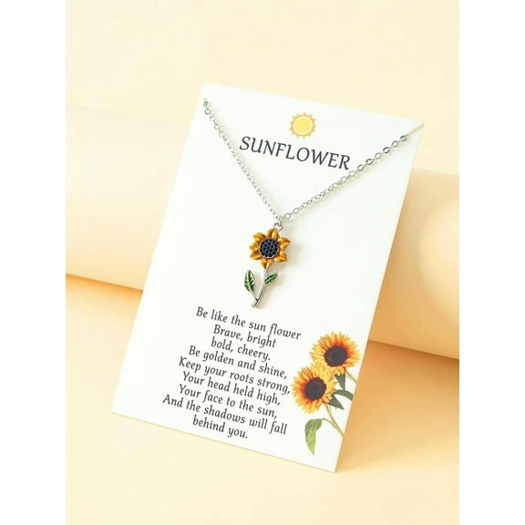 EOEMY 1Pc Sunflower Pendant Necklace Jewelry For Women Gift For Her Necklace-Default
