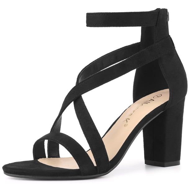 Sandalias de mujer Allegra K con tira cruzada en el tobillo y tacón grueso Negro 41