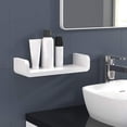 thumbnail image 4 of Estantes de baño de plástico blanco para montaje en pared, ventosa en forma de U, estantes de pared flotantes, suministros de ducha (centro), 4 of 5