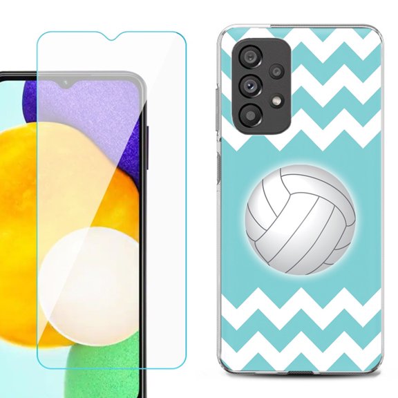 Slim-Fit Gel TPU Phone Case for Samsung Galaxy A23 5G, with Tempered Glass Screen Protector, by OneToughShield ® - Chevron/Volleyball