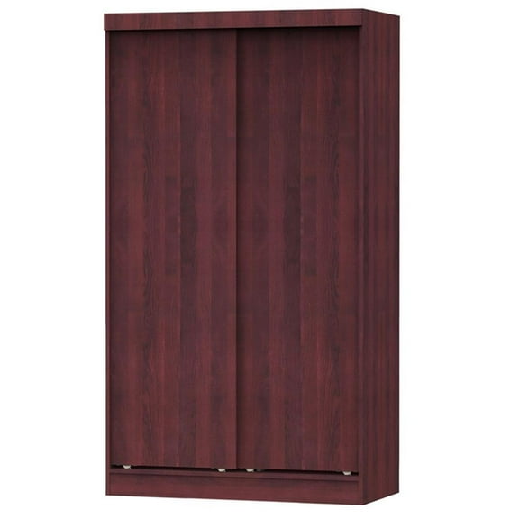 Pemberly Row Modern Modern Wood Double Sliding Door Wardrobe in Mahogany