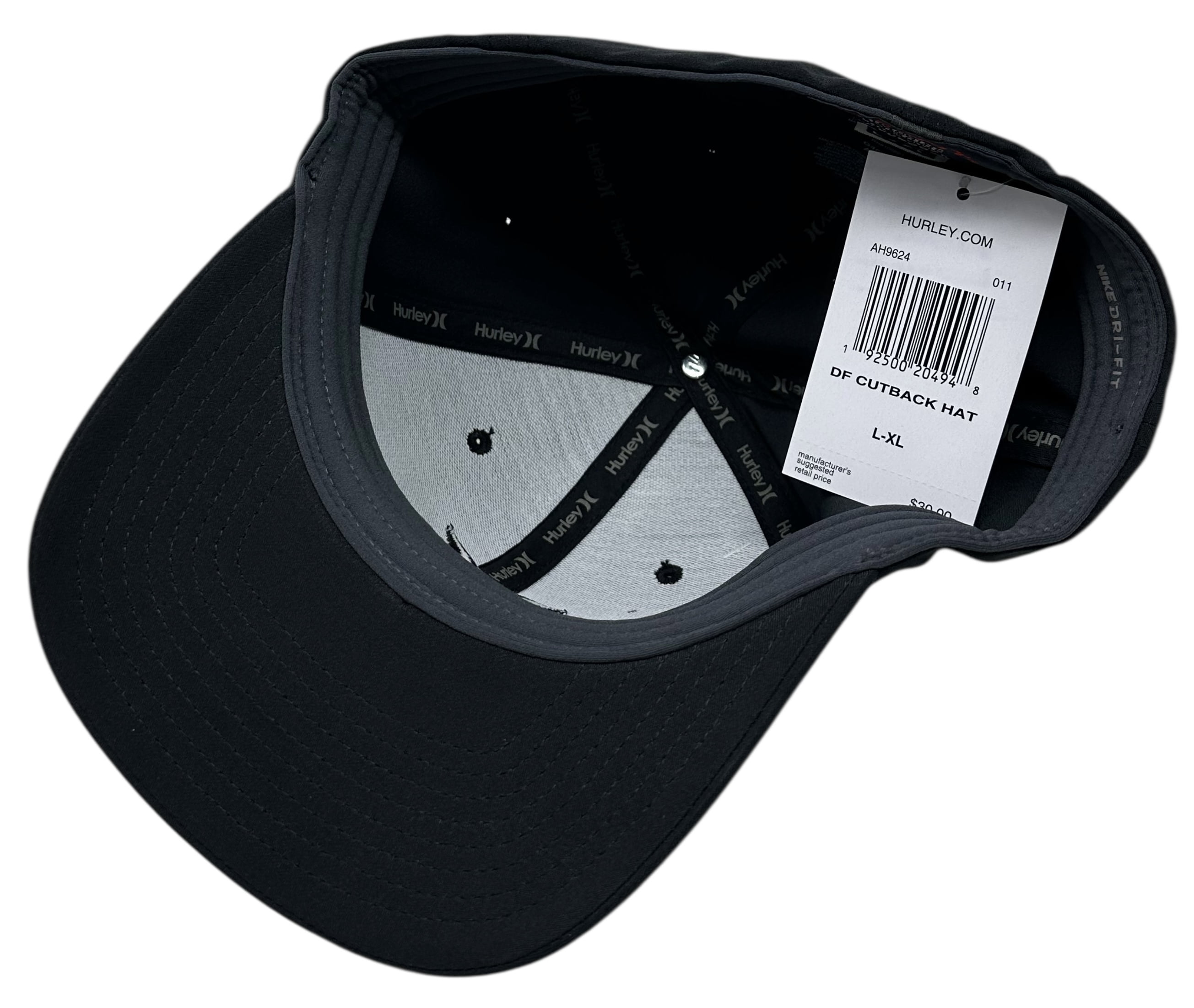 Hurley Men's Dri-FIT Cutback Flex Fit Hat Cap (Small/Medium, Black/Black)