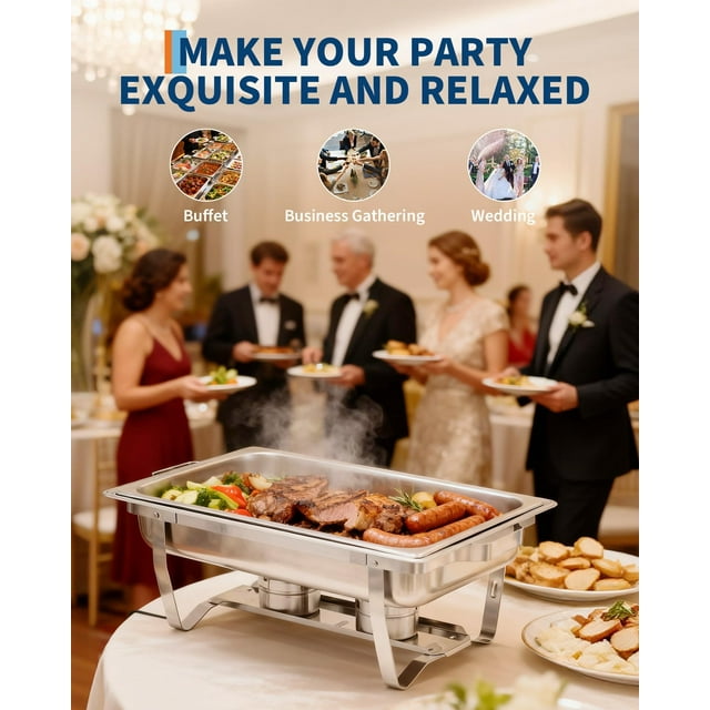 GloryStar 8QT Buffet Chafing Dish Set, Rectangular Stainless Steel Buffet Server and Warmer with Lid & Foldable Frame for Parties and Catering