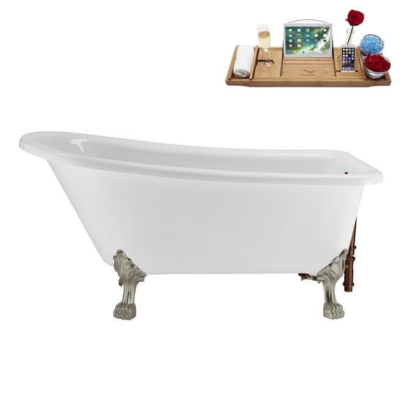 58" Streamline N4860BNK-ORB Soaking Clawfoot Tub and Tray With External Drain in Matte Oil Rubbed Bronze and Brushed Nickel Clawfeet