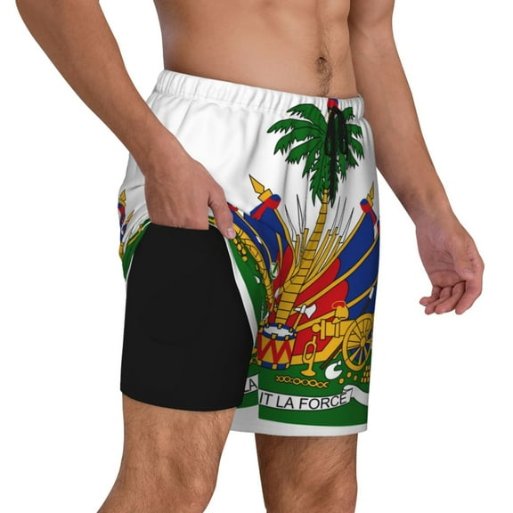 Mens Coat Of Arms Of Haiti Swimming Trunks with Compression Liner Beach Quick Dry Swim Shorts