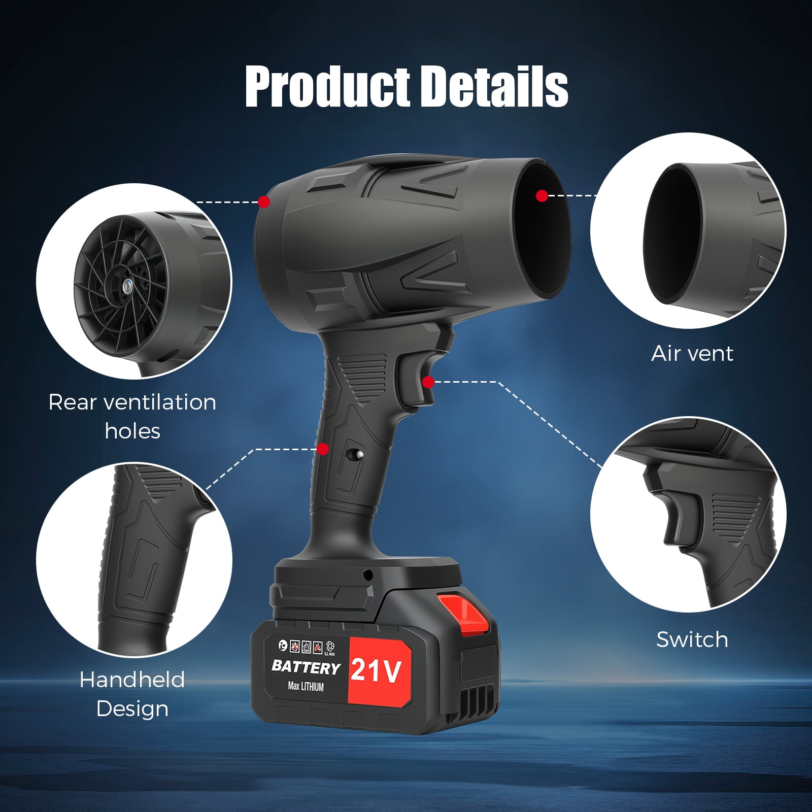 BAOKALER Electric Cordless Leaf Blower, 500CFM Handheld Leaf Blower with 2*4.0Ah Batteries and Charger,Infinitely variable speeds for Patio Cleaning, Lawn Care