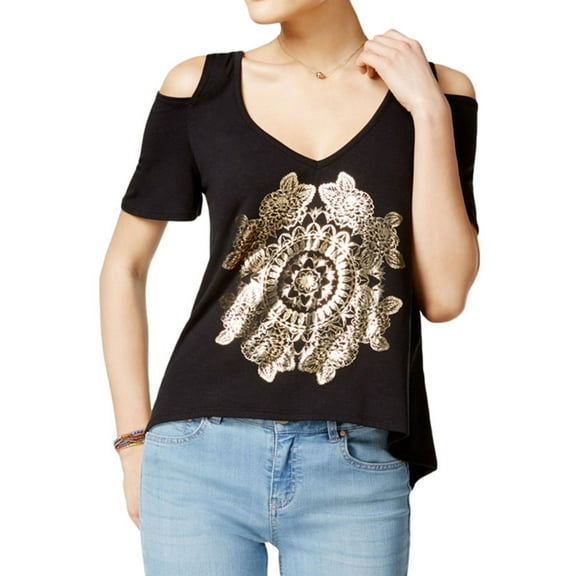Belle du Jour Womens Graphic Knit Blouse, Black, Juniors, X-Small