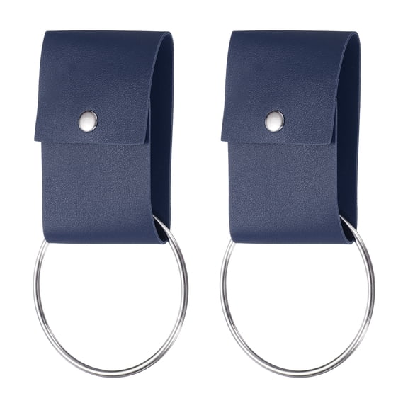 2 Pcs Towel Ring Holder with Loop, Kitchen Bathroom Dish Towels Holder Leather Wall Hook Oven Door Hanger for Home, Dark Blue