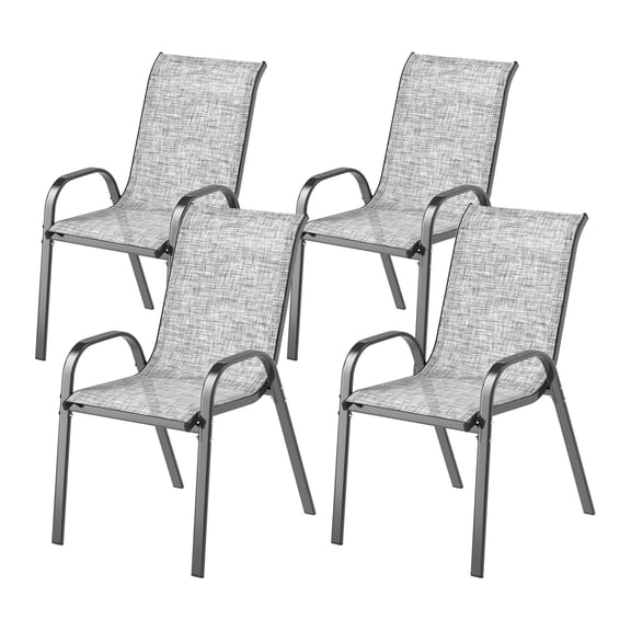 Stackable Patio Dining Chairs Set of 4, Outdoor High Back Chairs with Breathable Mesh, Mixed Gray for Garden Lawn Deck