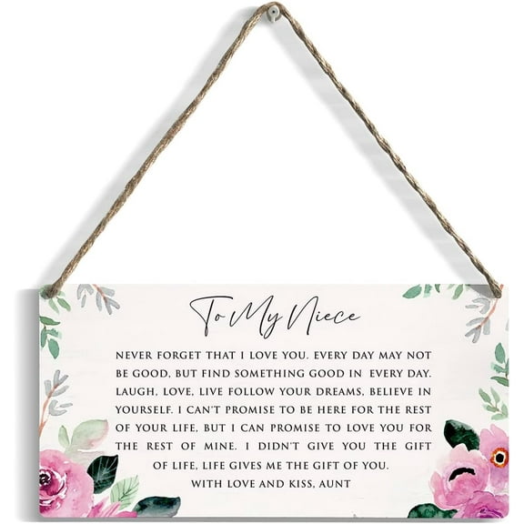 Niece Gifts from Auntie Aunt Wood Sign Wall Hanging Decor Inspirational Niece Birthday Gifts Watercolor Flower Wooden Wall Art Decor Decorative Plaque for Niece Kids Teens Girls Room Bedroom