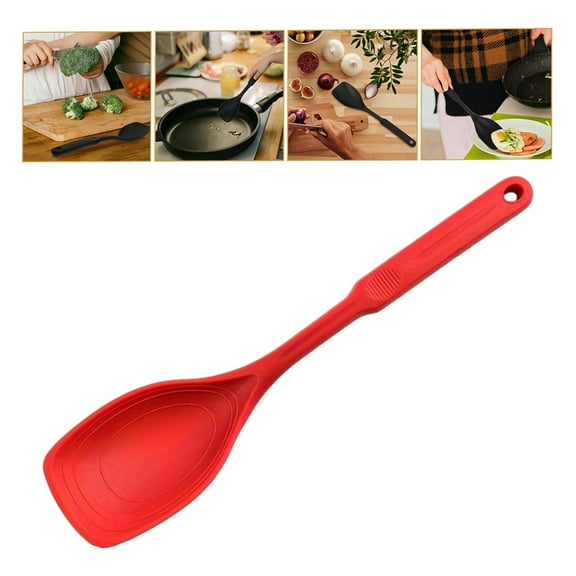Large Silicone Non Stick Solid Cooking Spoon Set with Deep Bowl and Measurement Mark for Kitchen Mixing Serving Draining Scooping Scraping Utensils