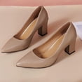 thumbnail image 6 of XIMIN Women's Closed Pointed Toe Work Dress Pumps Low Chunky Patent Leather Office Heels Suede Wedding Party Slip On Daily Comfy Pump Shoes (9, Khaki), 6 of 7