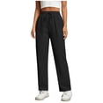 thumbnail image 4 of Abomasnow Women's Cotton and Linen Cargo Pants Elastic High Waist Drawstring Wide Leg Pants Casual Workwear Joggers Pants with Pockets, 4 of 8