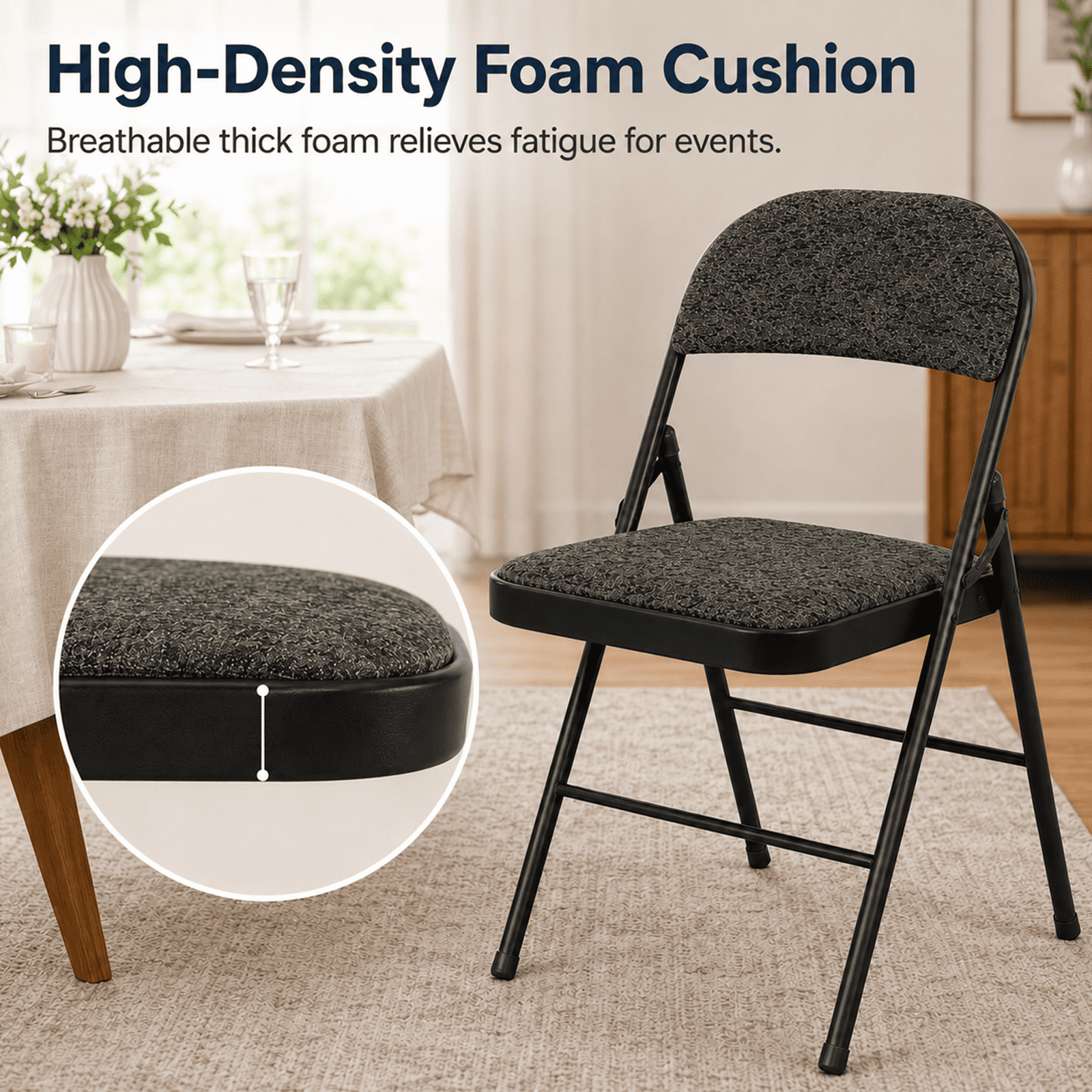 Alvantor Folding Chairs with Padded Cushion and Back, Sturdy Steel Stackable, Portable Dining Chair Set for Home and Office, Conference, Wedding, Party, Patio