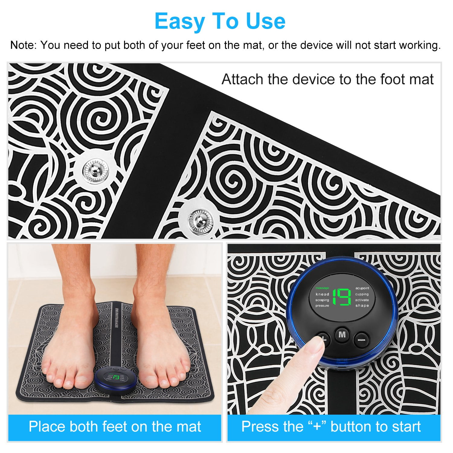 Foot Massager Mat TeqHome Foot Massager Pad for Pain Plantar Relief Muscle Relaxation Foldable Legs Feet Massager Pad with 8 Modes 19 Intensity Levels Remote Control