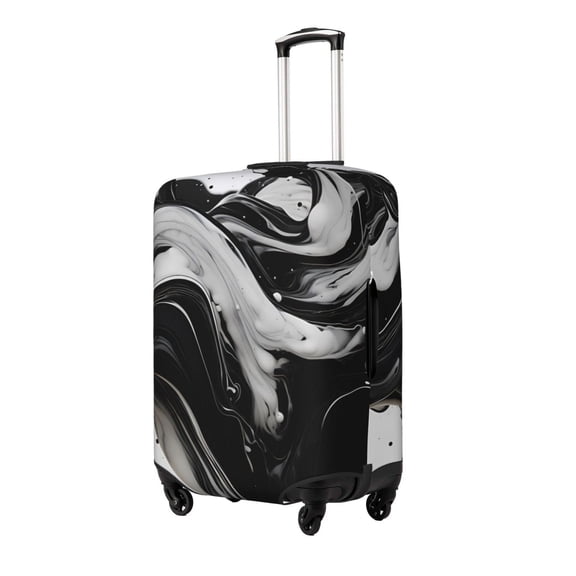 Naloa Fluid Black White Paint Swirls Elastic Suitcase Protector, Travel Suitcase Protector Cover Fits 18-32in Suitcase(No luggage included)-Small