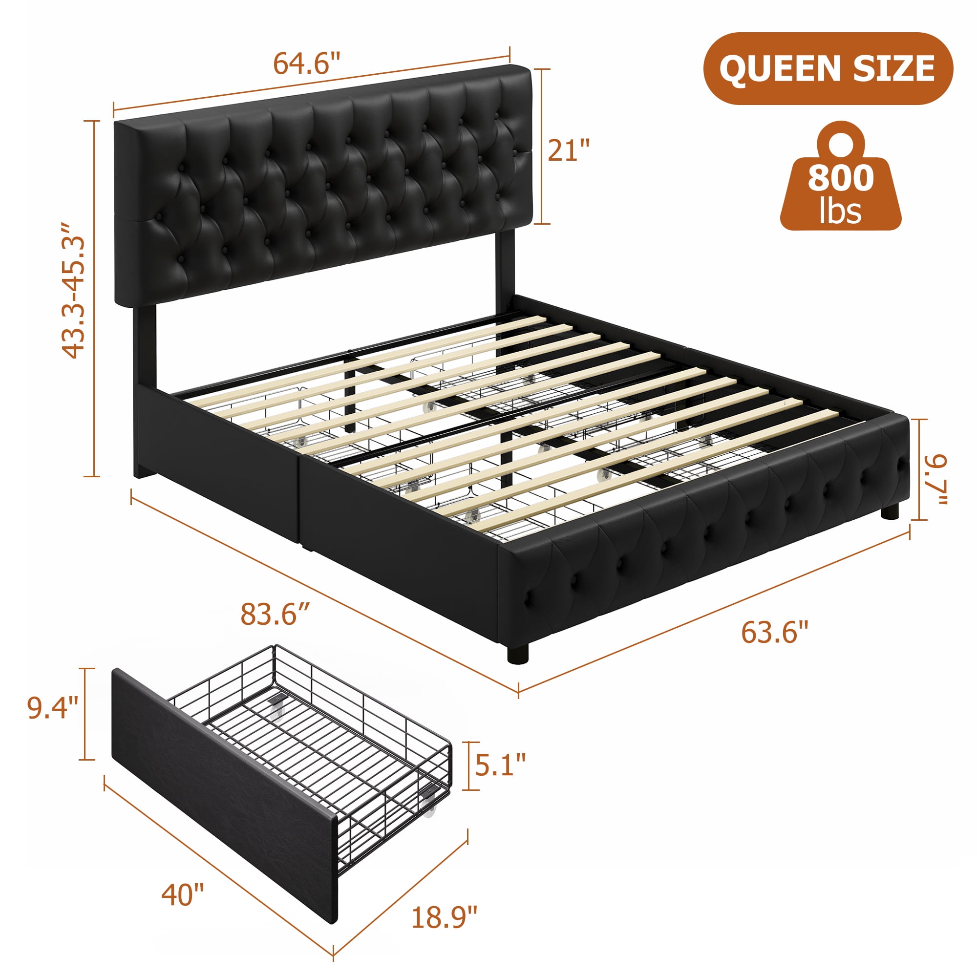 Homfa Queen Size Storage Bed, Velvet Platform Bed Frame with 4 Drawers, Upholstered with Adjustable Headboard, Off White