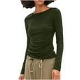 thumbnail image 1 of Timegard Womens Going out Tops Side Ruched Crewneck Slim Blouse Fall Casual Comfort Tops Basic Tee, 1 of 6
