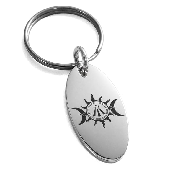 Stainless Steel Celtic Awen Arwen Sun & Moon Engraved Small Oval Charm Keychain Keyring