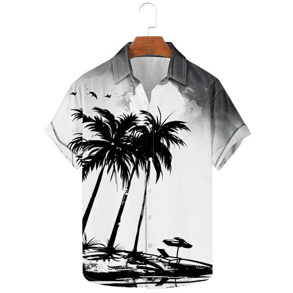ZRGHAOYLQ Mens Hawaiian Shirt Casual Button Down Palm Trees Print Shirts Tropical Summer Holiday Beach Party Shirt Regular Fit Short Sleeve Lapel Tops Deal of the Day Prime Today