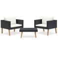 thumbnail image 1 of vidaXL 3 Piece Garden Lounge Set with Cushions Poly Rattan Black, 1 of 5