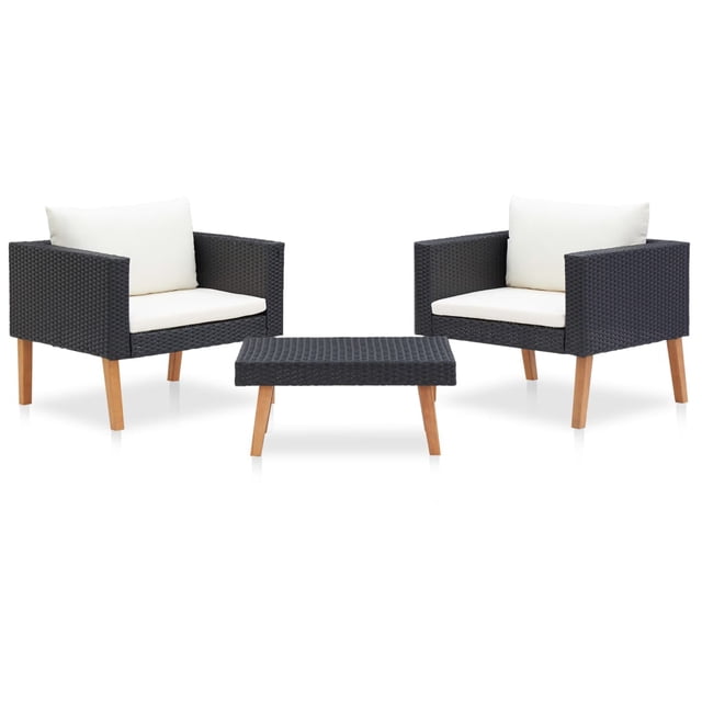 vidaXL 3 Piece Garden Lounge Set with Cushions Poly Rattan Black