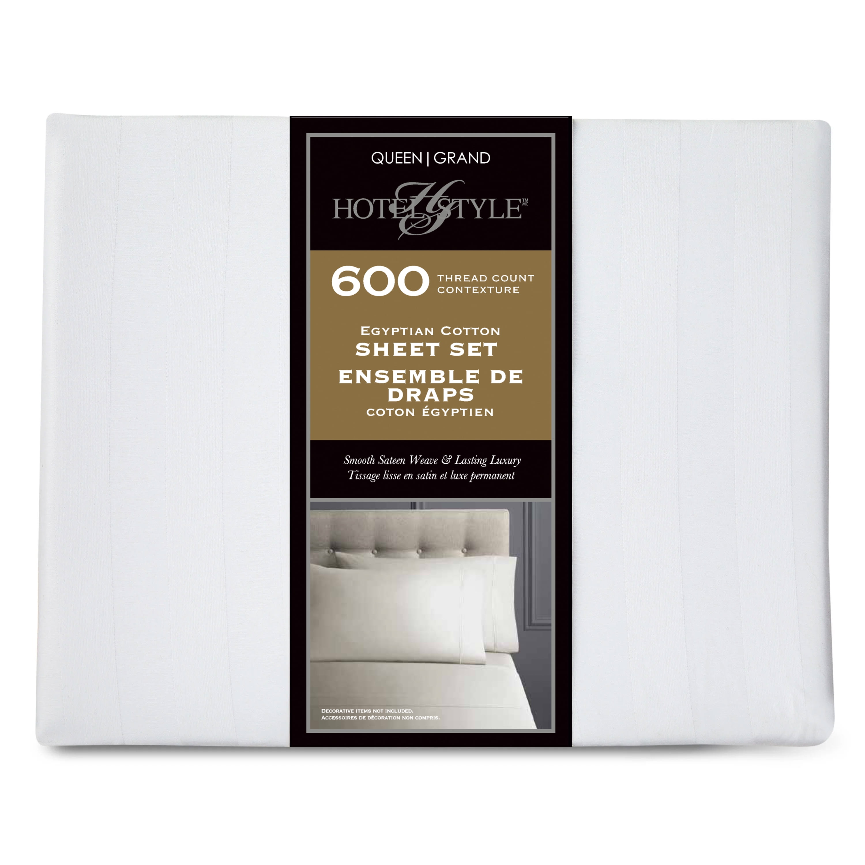 Hotel Style 4-Piece 600 Thread Count White Stripe Egyptian Cotton Adult Bed Sheet Set, Queen-Deep Pocket, Queen Sheet Set