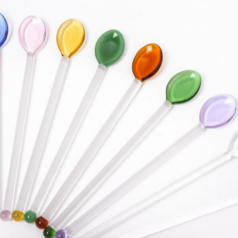 Colored Transparent Glass Spoon Long Handle Heat-resistant Cute