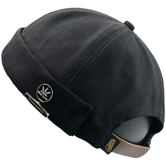 Toque Beanie New Urban Wind Brim Retro Worker Sailor Unique Hat Street Casual Cotton Toque, Black