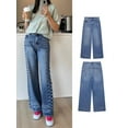 thumbnail image 5 of Women'S Wide-Leg High-Waist Straight-Leg Jeans with Side Rivet Fashionable and Versatile Party Jeans Blue S, 5 of 9