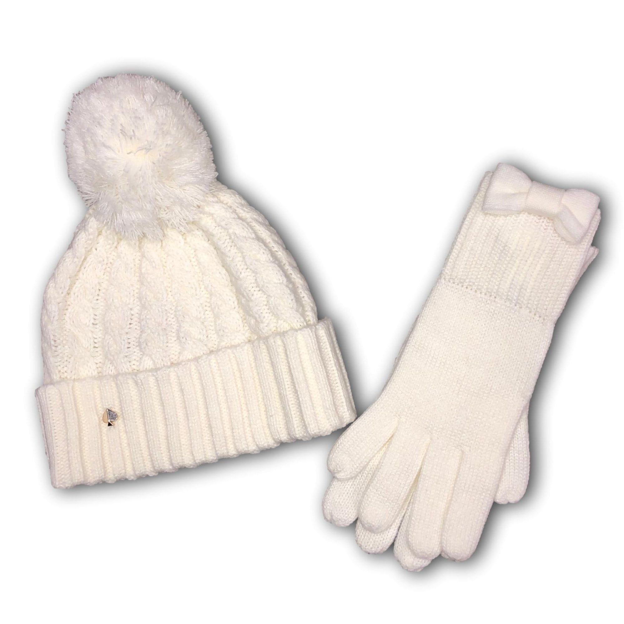 Kate Spade New York Accessories Cable Beanie & Gloves Set French Cream One  Size for Adult Women