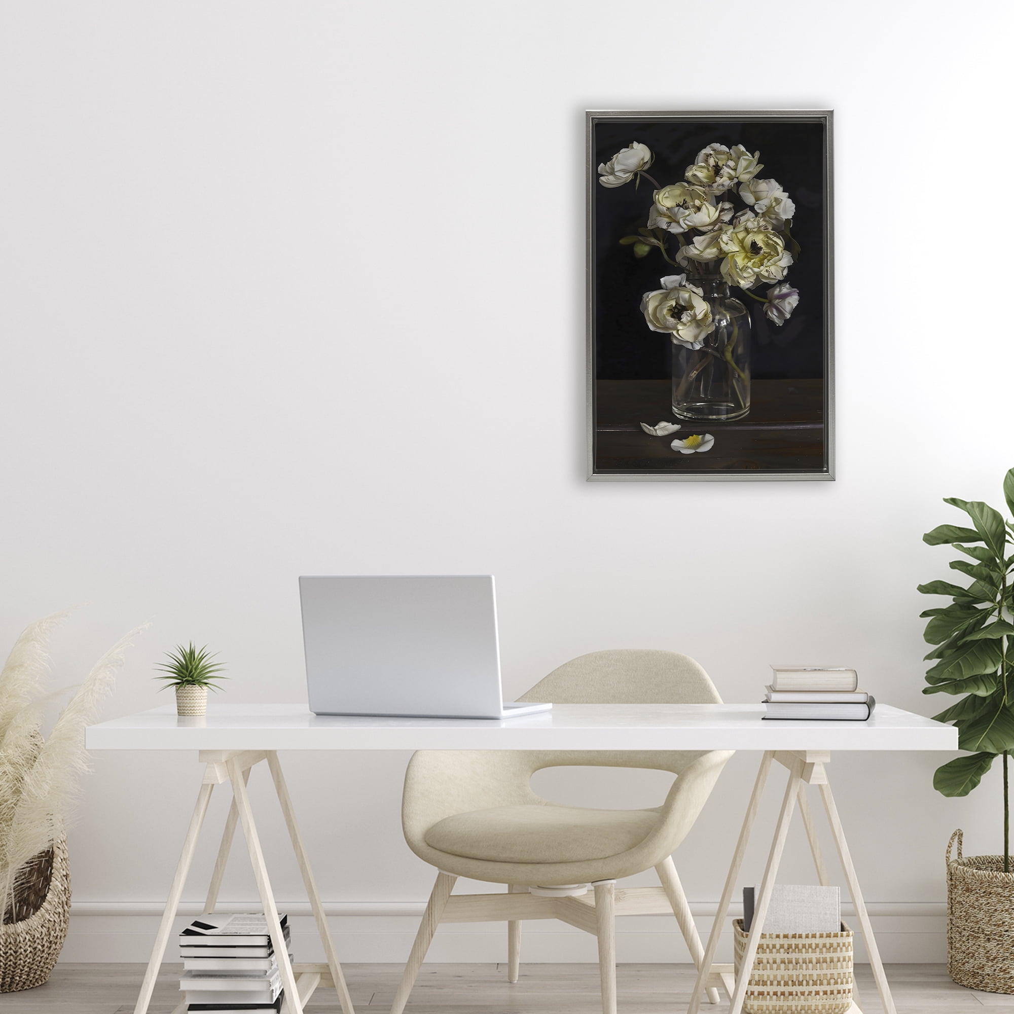 Stupell Industries Elegant Arrangement of Cream Blossoms Gray Framed Floater Canvas Wall Art, design by Creative Studio