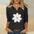 thumbnail image 2 of Charella Women's Daisy Floral Tops V Neck 3/4 Length Sleeve Flower Graphic Tee Casual Loose Fit Tshirts (XL, Black 02), 2 of 4