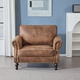 thumbnail image 2 of 40.16 Inch Faux Leather Sofa with Nailhead Trim, Single Rolled Arm Sofa with 22" Deep Seat, Comfy Upholstered 1 Seater Couch with Solid Wood Legs for Living Room, Brown, 2 of 7