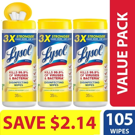 Lysol Disinfecting Wipes, Lemon & Lime Blossom, 105ct (3X35ct)