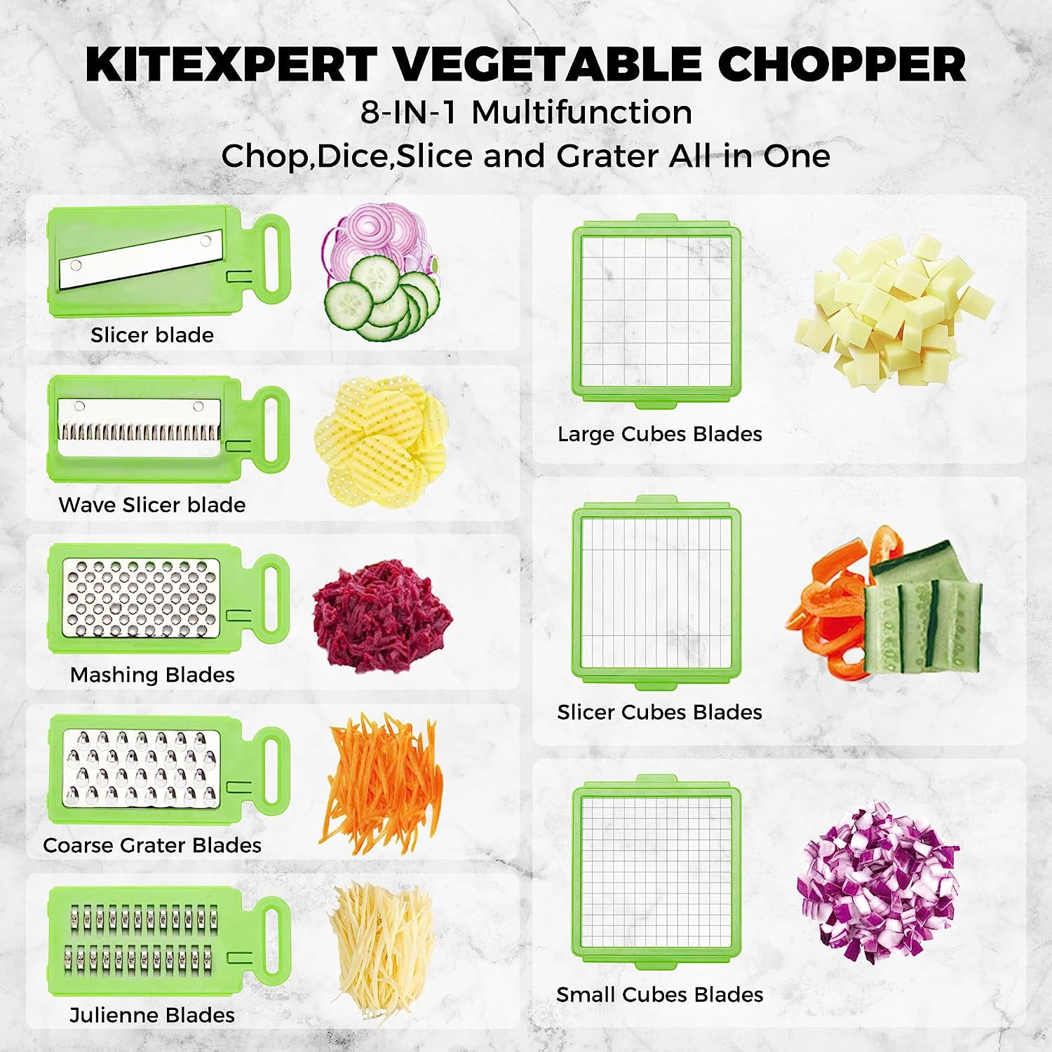 Vegetable Chopper, Kitexpert Onion Chopper Dicer Veggie Chopper with 8  Blades and Container with Lid, 13-in-1 Spiralizer Chopper Vegetable Cutter