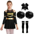 thumbnail image 1 of MSemis Tenues d'Uniforme de Cheerleading pour Filles Robe de Danse à Épaules Dénudées avec Nœud Papillon Couvre-Chef Fleurs à la Main Chaussettes Rayées Noir&Blanc Taille 16, 1 of 6