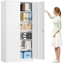 MIIIKO Metal Storage Cabinet with Locking Doors, White 72" Garage Lockable Steel Cabinets with 4 Doors and 5 Shelves for Home, Garage, Pantry Workshop Warehouse