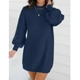thumbnail image 4 of YOGAFOX Women's Fall Oversized Turtleneck Lantern Sleeve Casual Knit Mini Dress Navy M, 4 of 5