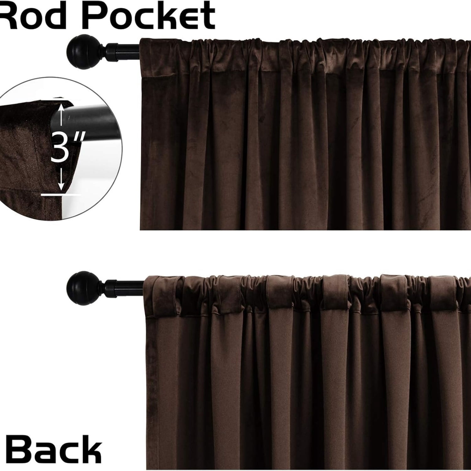 Velvet Curtains with Back Tab and Rod Pocket Soft Privacy Light Filtering Velvet Drapes for Bedroom and Living Room, Set of 2 Panels