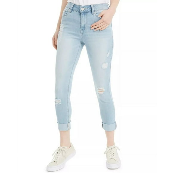 Indigo Rein Juniors’ Ripped Roll-Cuff Skinny Jeans, Blue, Size 0